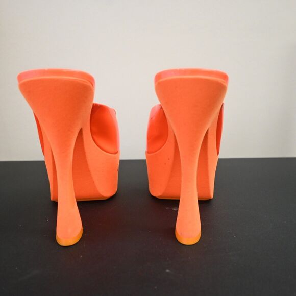 ROGER VIVIER Neon Orange Buckle Platform Heels Size 38 - Picture 3 of 12